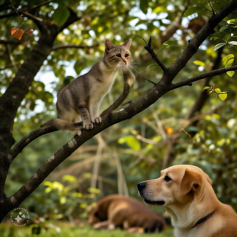 cat_sitting_on_branch_of_tree_looking