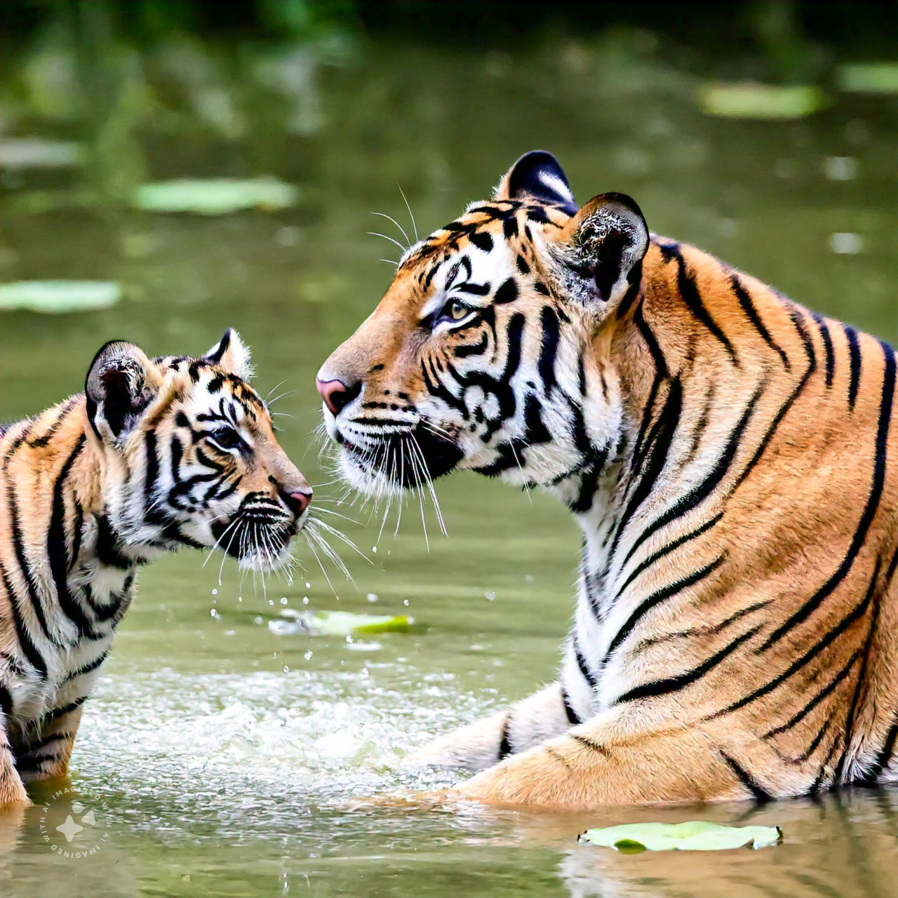 tigress_with_her_two_cubs_near_pond