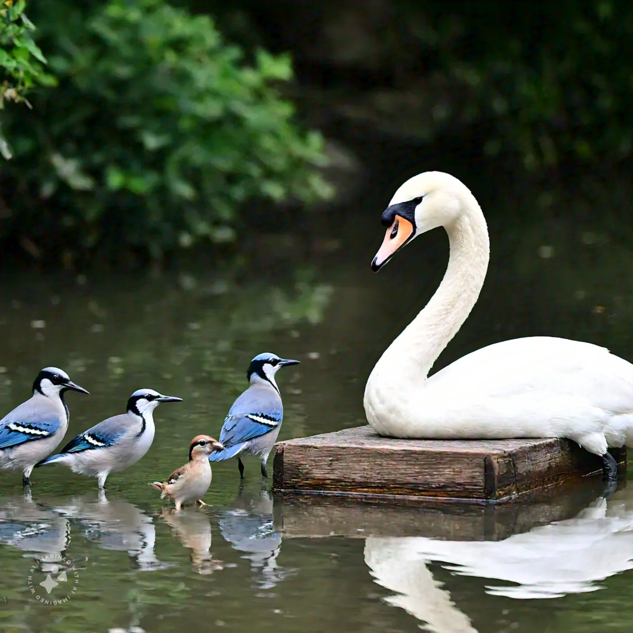 various_birds_looking_at_bird_sitting_on