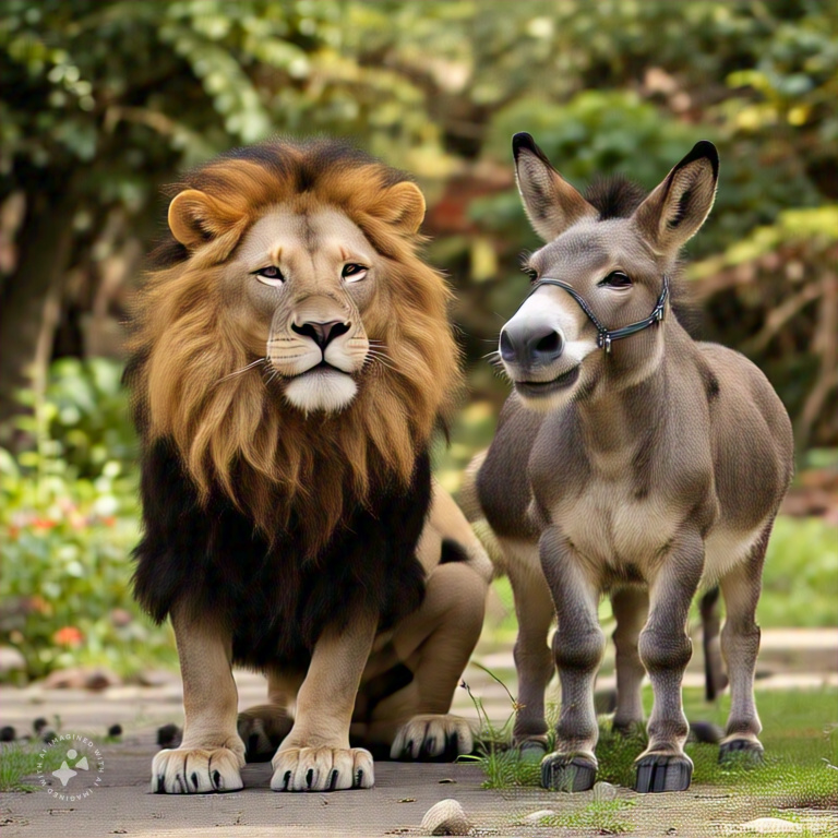 a_lion_and_donkey_pretending_as_fools