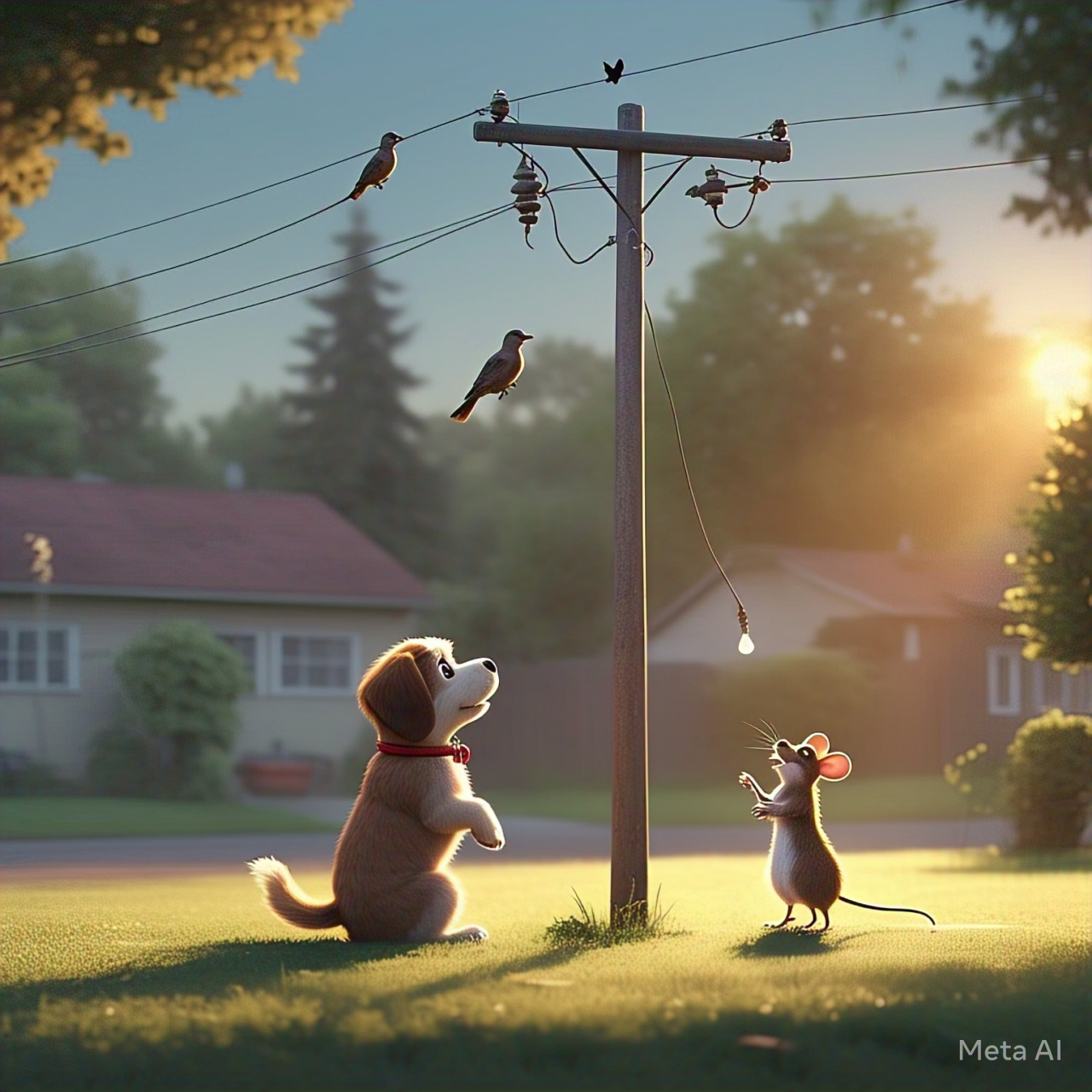 dog_and_mouse_looking_at_electric_pole_where