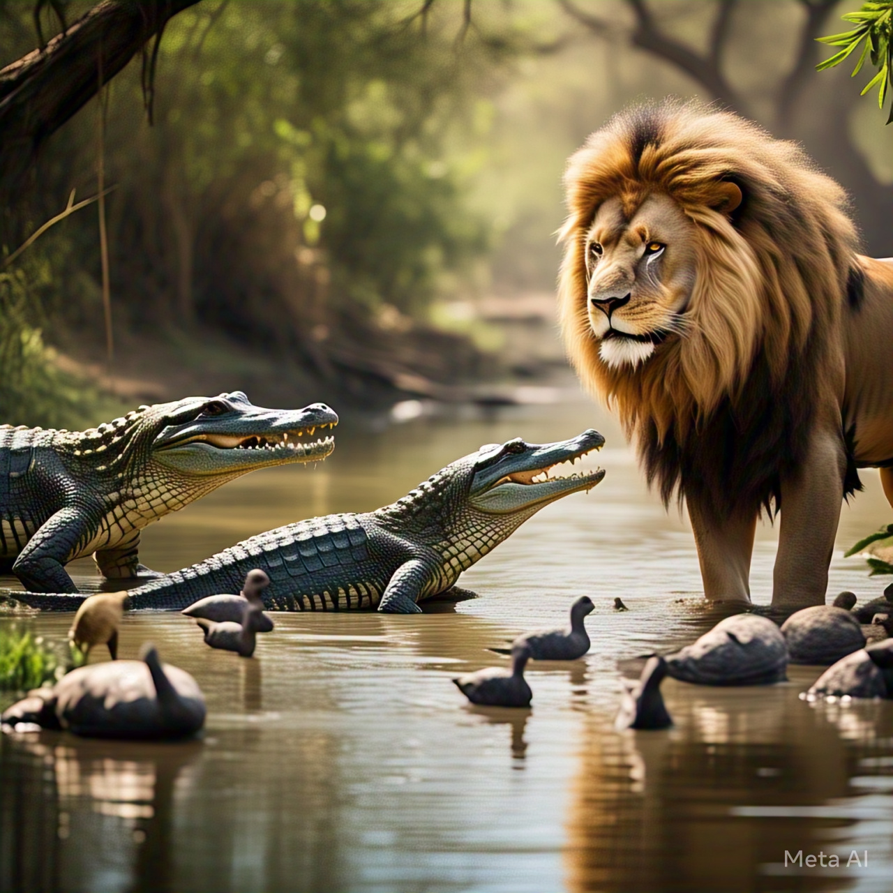 lion_scolding_on_two_crocodile_in_front