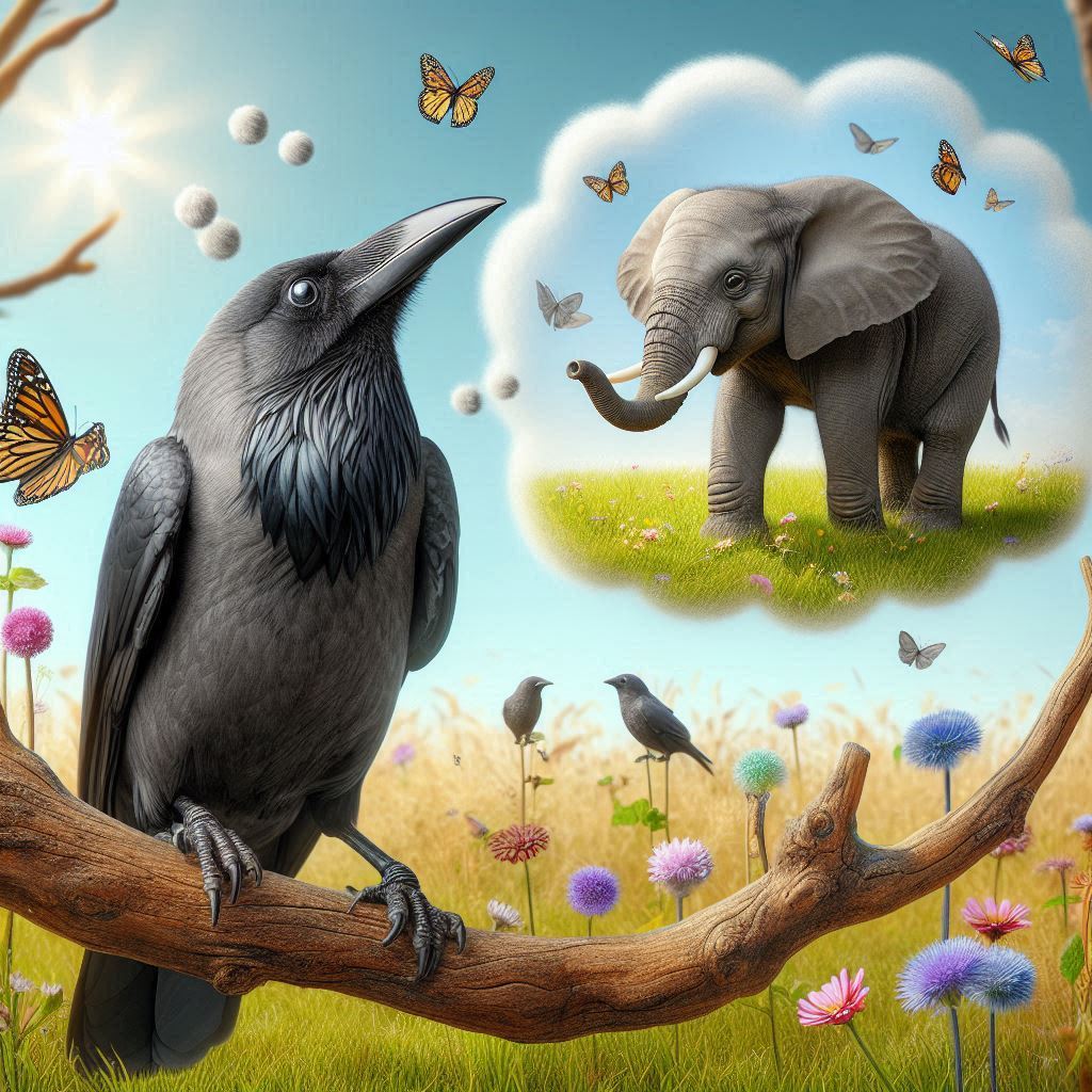 a crow dreaming of friendship with an elephant (1)