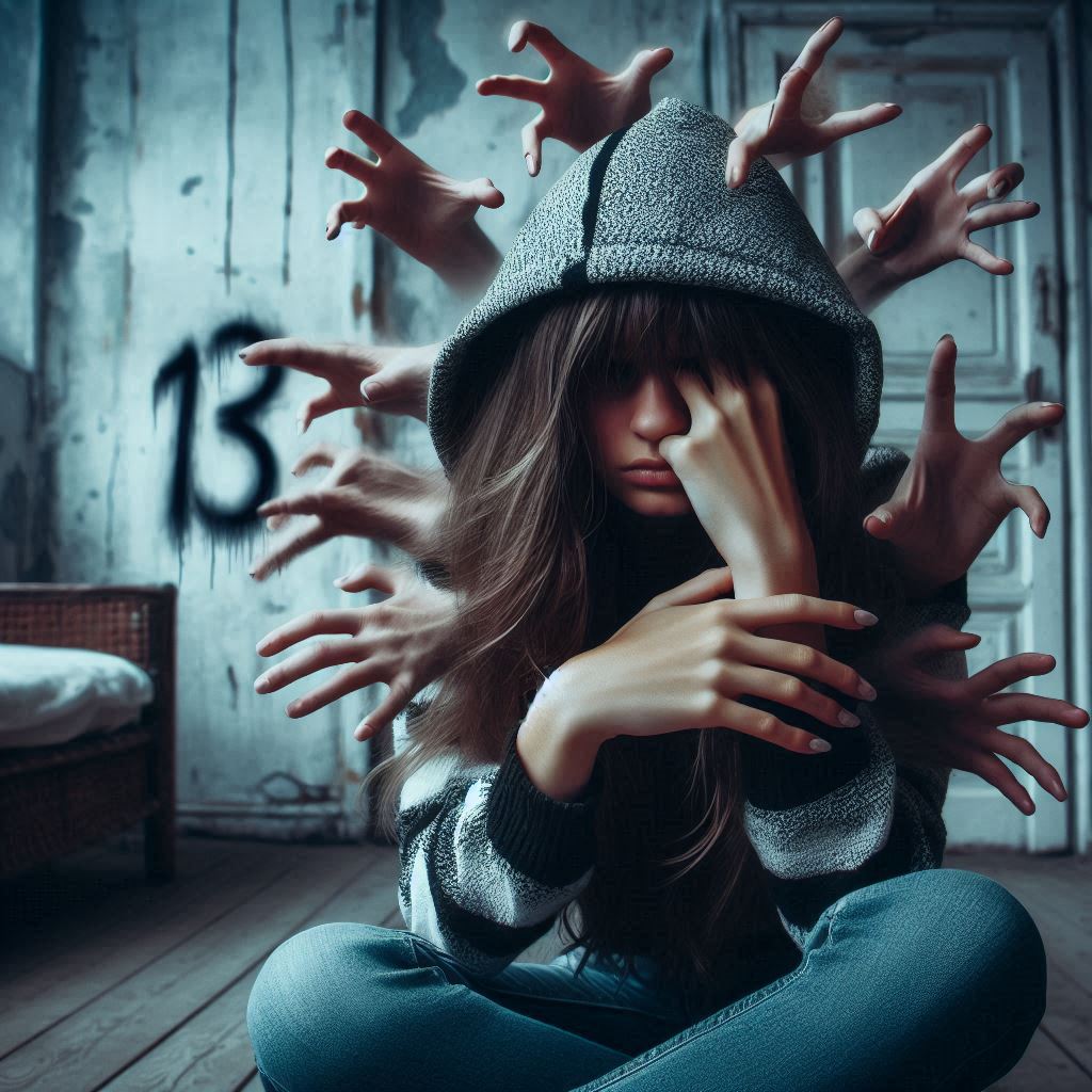 a girl with a phobia of triskeidephilia, fear of the number 13