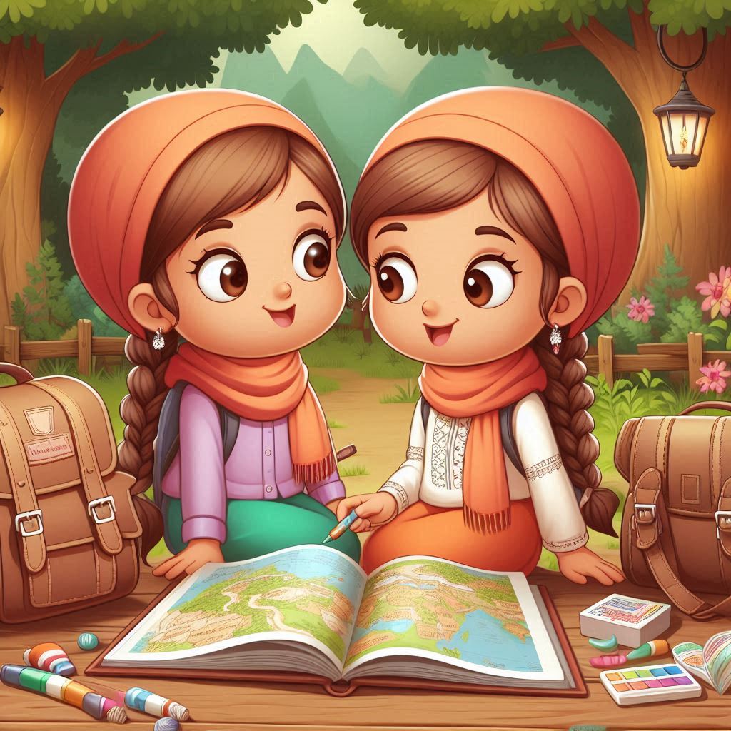 two indian small girls discussing about their tour plan