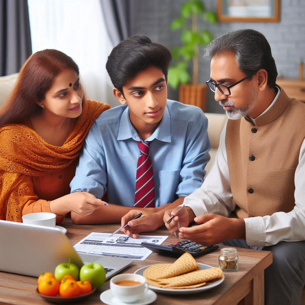 Indian family discussing the career of their son