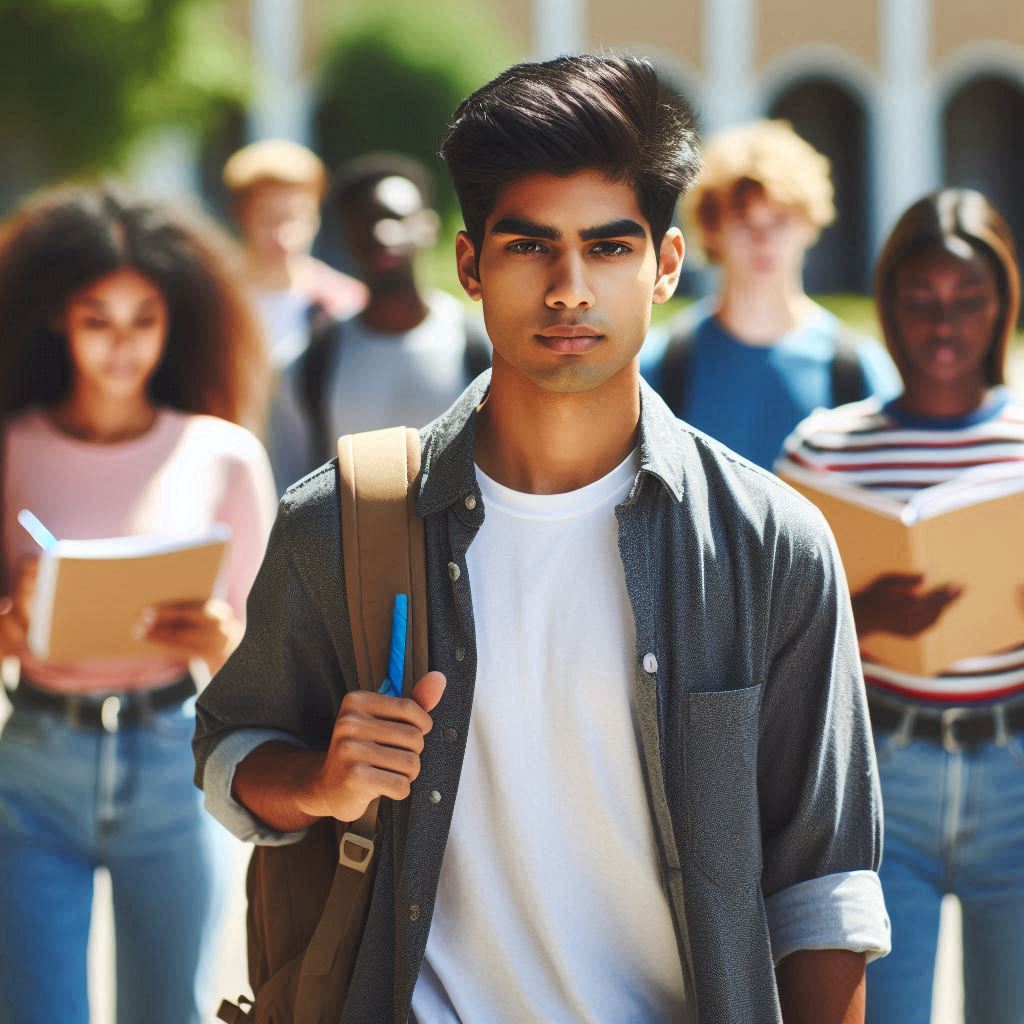 Indian student going to exam hall