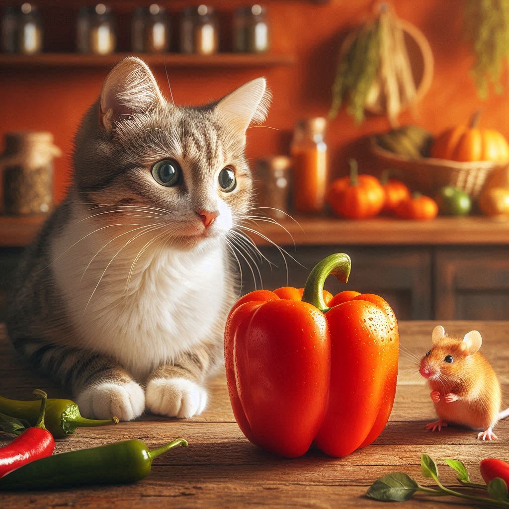 cat and mouse looking at hottest capsicum